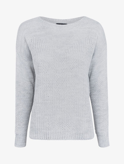 Pull loose en maille épaisse et fine - Gris chiné - 1