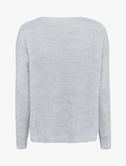 Pull loose en maille épaisse et fine - Gris chiné - 2
