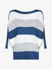 Pull loose à imprimé rayé et manches dolman - Bleu - 1