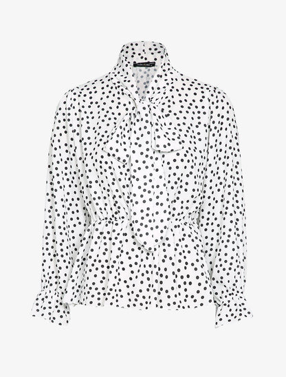 Blouse péplum à imprimé à pois - Blanc - 4