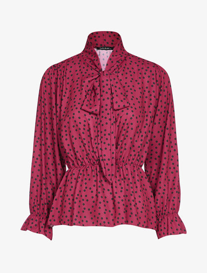 Blouse péplum à imprimé à pois - Bordeaux - 1
