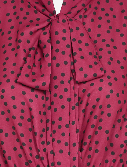 Blouse péplum à imprimé à pois - Bordeaux - 3