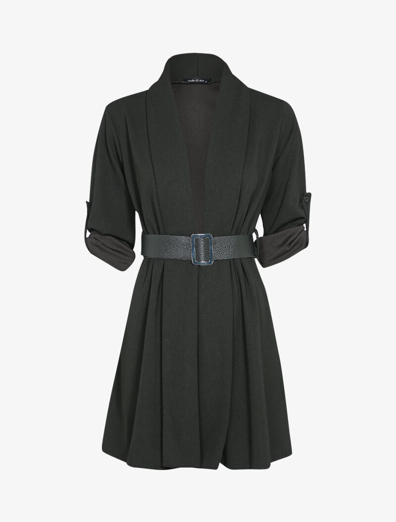 Veste ouverte unie mi-longue - Noir - 1