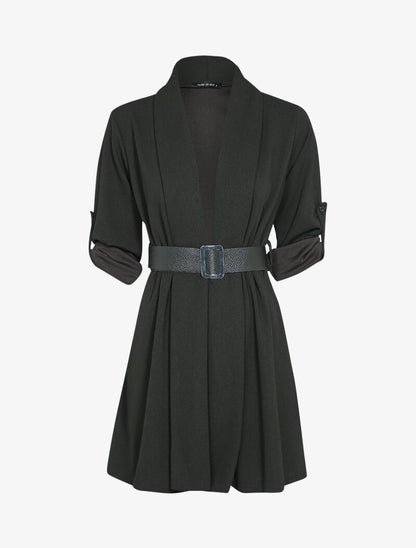 Veste ouverte unie mi-longue - Noir - 1