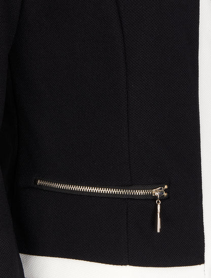 Veste courte à liseré contrastant et poches zippées décoratives - Noir - 3