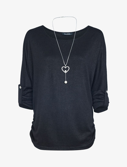 Pull chauve souris avec sautoir - Noir - 3