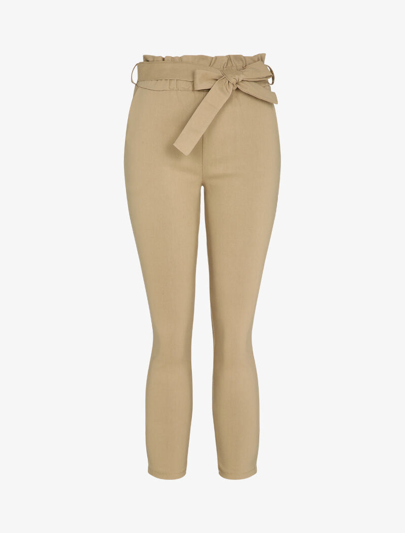 Pantalon carotte à taille élastiquée et froncée - Beige - 3