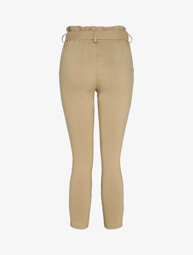 Pantalon carotte à taille élastiquée et froncée - Beige - 2