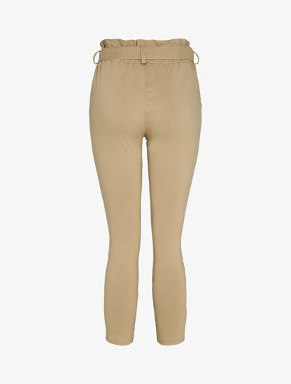 Pantalon carotte à taille élastiquée et froncée - Beige - 2