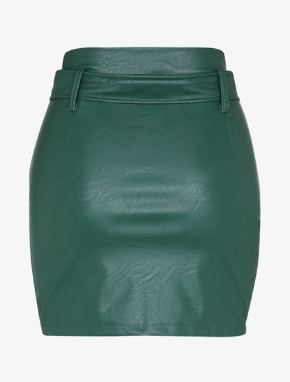 Mini jupe crayon à zip en simili - Vert sapin - 2
