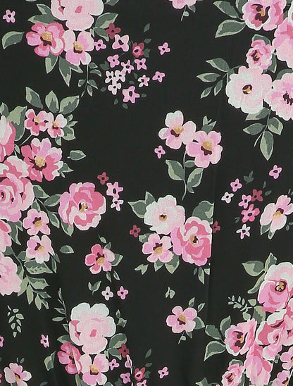 Robe portefeuille volantée à imprimé bouquet de roses - Noir - 3