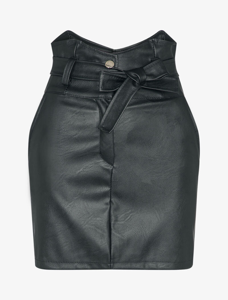 Jupe courte en simili à taille empire asymétrique - Noir - 4
