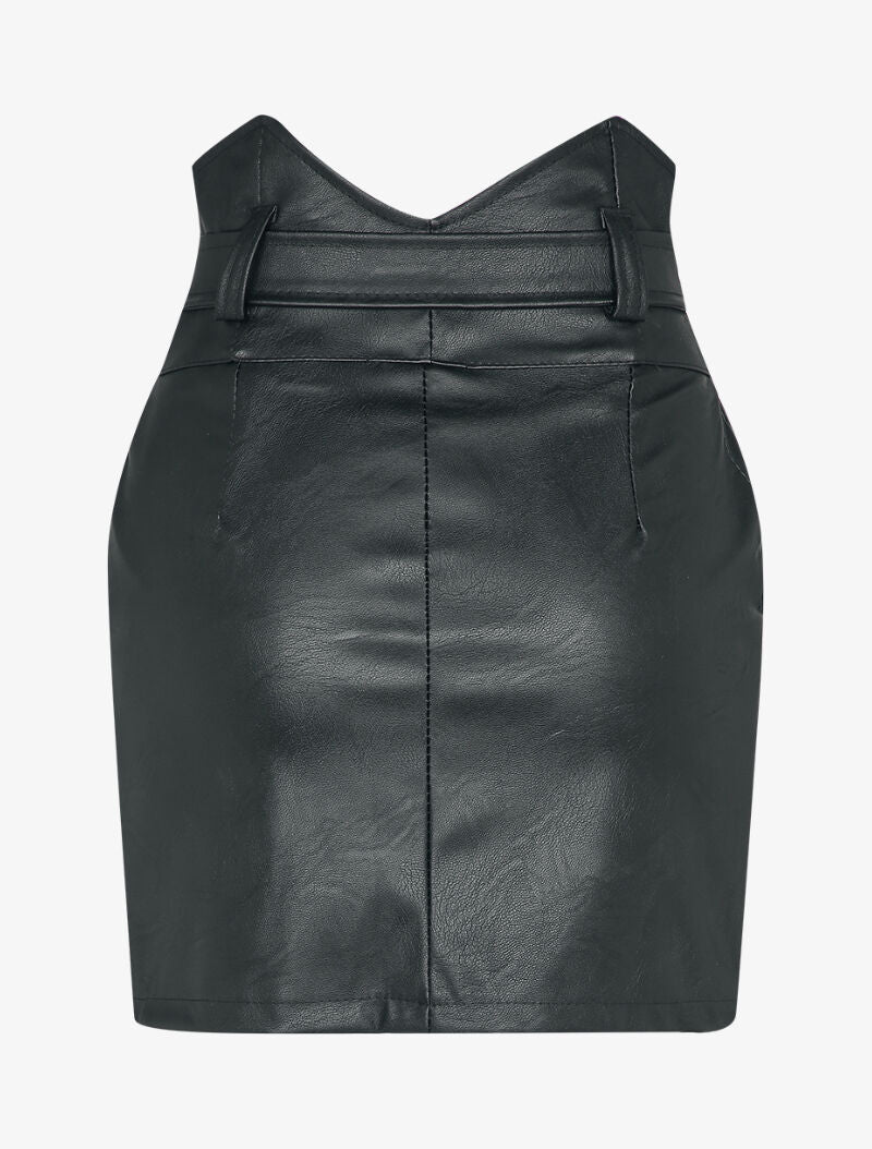 Jupe courte en simili à taille empire asymétrique - Noir - 2