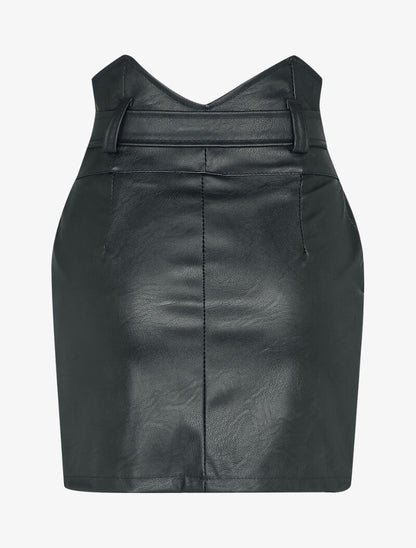 Jupe courte en simili à taille empire asymétrique - Noir - 2