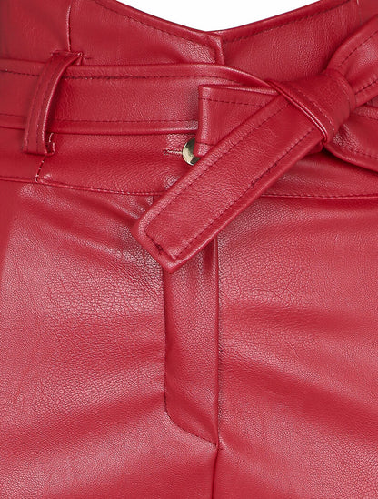 Jupe courte en simili à taille empire asymétrique - Rouge - 3