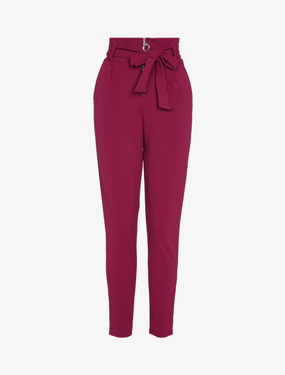 Pantalon carotte zippé à taille empire - Bordeaux - 4