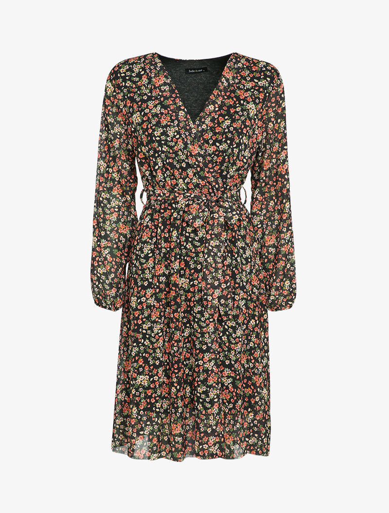 Robe patineuse à imprimé petites fleurs des champs - Noir - 4