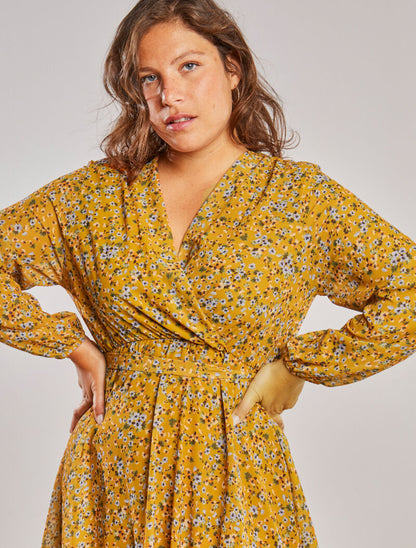 Robe patineuse à imprimé petites fleurs des champs - Moutarde - 6