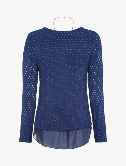 Pull à détail argenté et doublure en voile - Bleu - 3