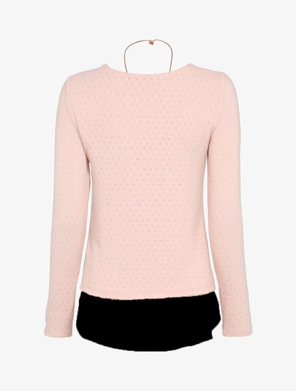 Pull à détail argenté et doublure en voile - Rose - 3