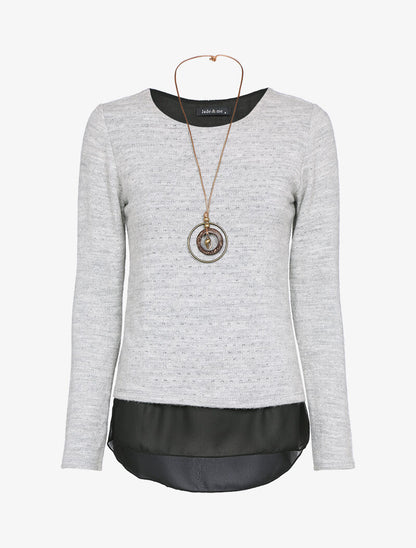 Pull à détail argenté et doublure en voile - Gris chiné - 1