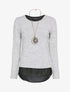Pull à détail argenté et doublure en voile - Gris chiné - 1