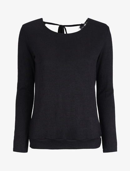 Pull à dos ouvert à détails dentelle - Noir - 4