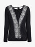 Pull à dos ouvert à détails dentelle - Noir - 1
