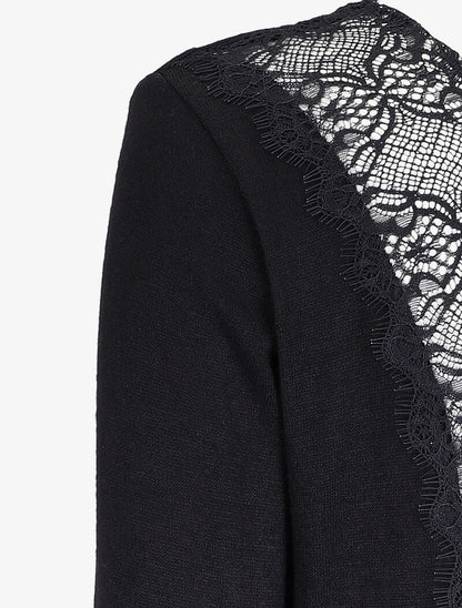 Pull à dos ouvert à détails dentelle - Noir - 3