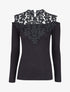Pull à épaules dénudées et plastron dentelle - Noir - 1