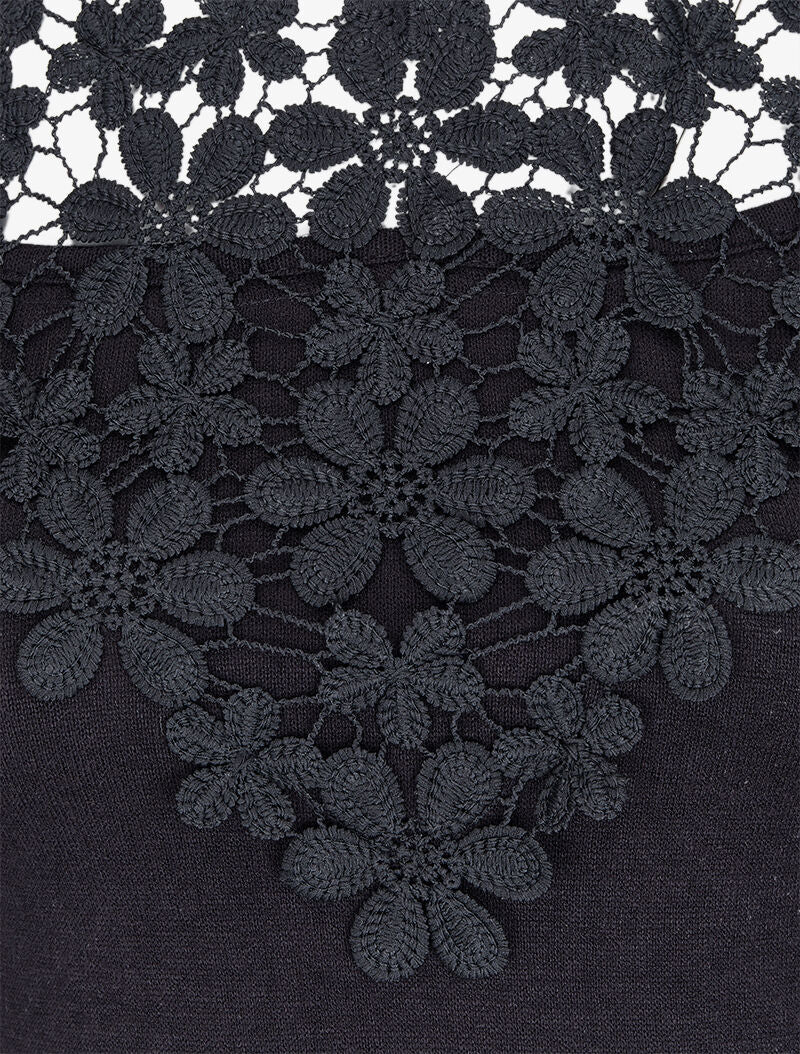 Pull à épaules dénudées et plastron dentelle - Noir - 3