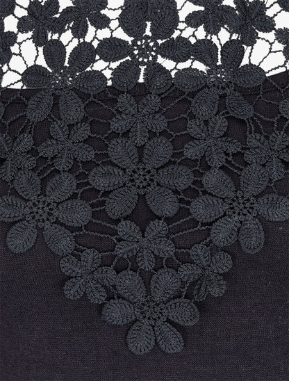 Pull à épaules dénudées et plastron dentelle - Noir - 3