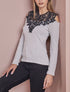 Pull à épaules dénudées et plastron dentelle - Gris clair - 1