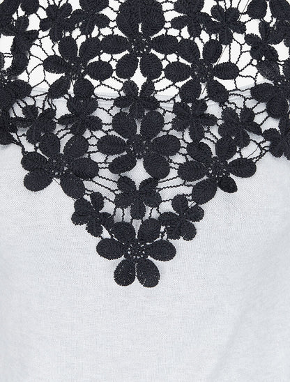 Pull à épaules dénudées et plastron dentelle - Gris clair - 4