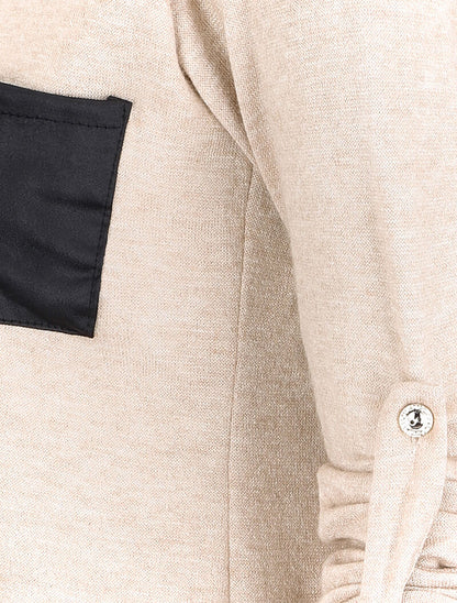 Pull à col tunisien et manches rabattables - Beige - 3
