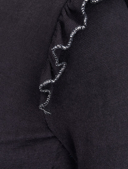 Pull fin à épaules volantées et à liserés lamés - Noir - 3