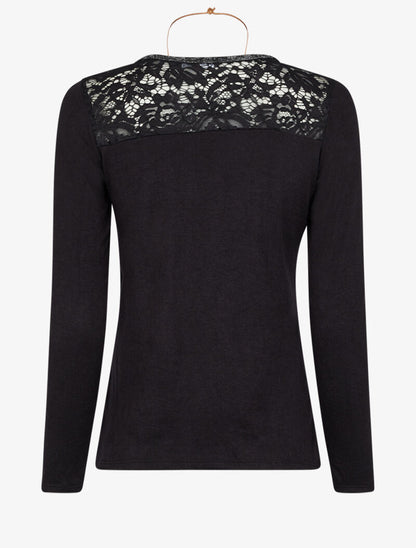 Pull à épaules en dentelle - Noir - 3