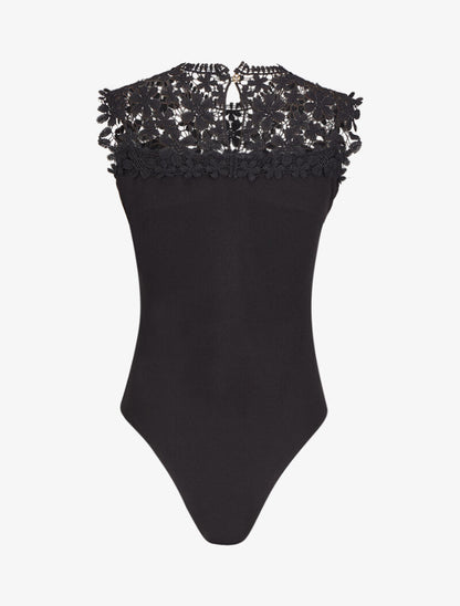 Body à plastron en dentelle - Noir - 2