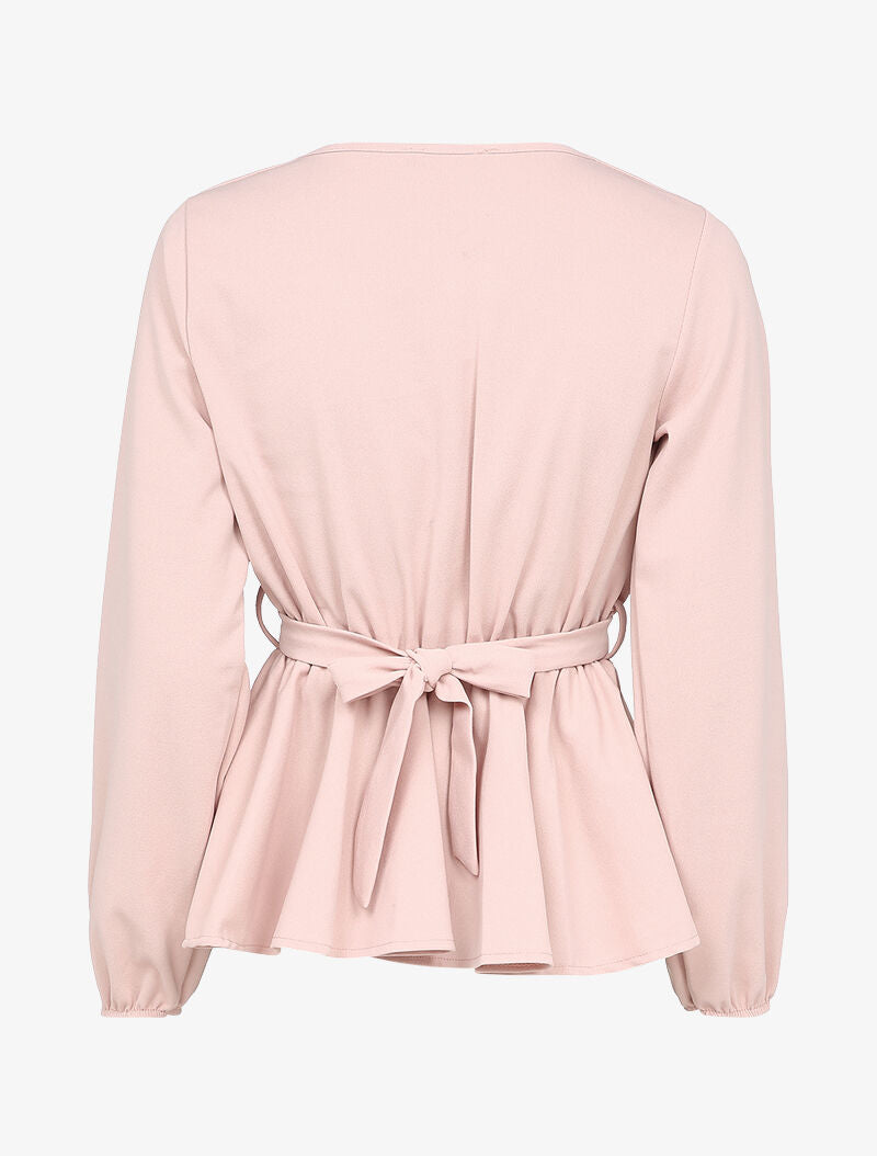 Blouse cache-coeur péplum à boucle stylisée - Rose - 2