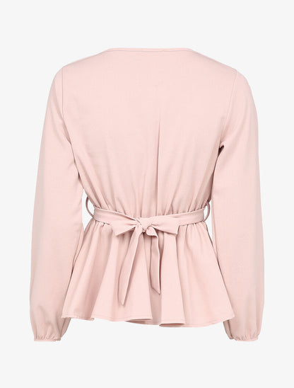 Blouse cache-coeur péplum à boucle stylisée - Rose - 2