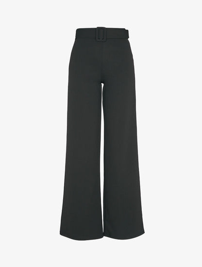 Pantalon droit extra long à ceinture à boucle carrée - Noir - 3