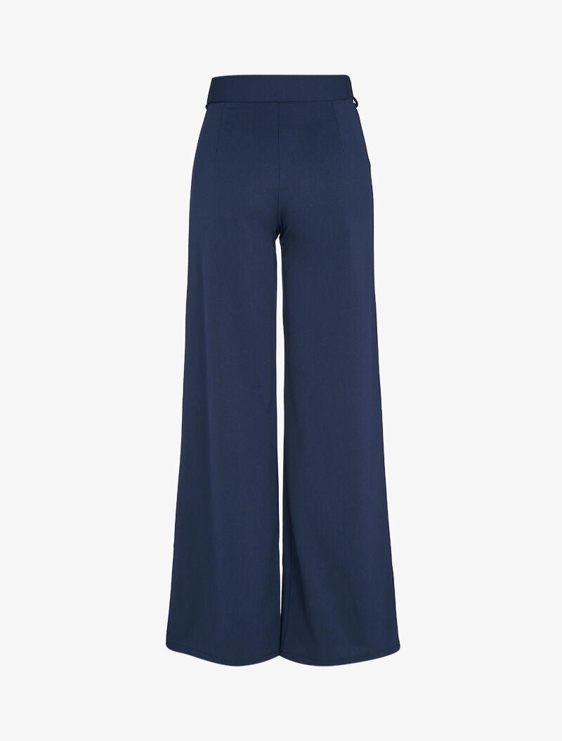 Pantalon droit extra long à ceinture à boucle carrée - Marine - 2