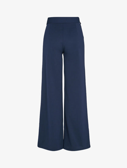 Pantalon droit extra long à ceinture à boucle carrée - Marine - 2