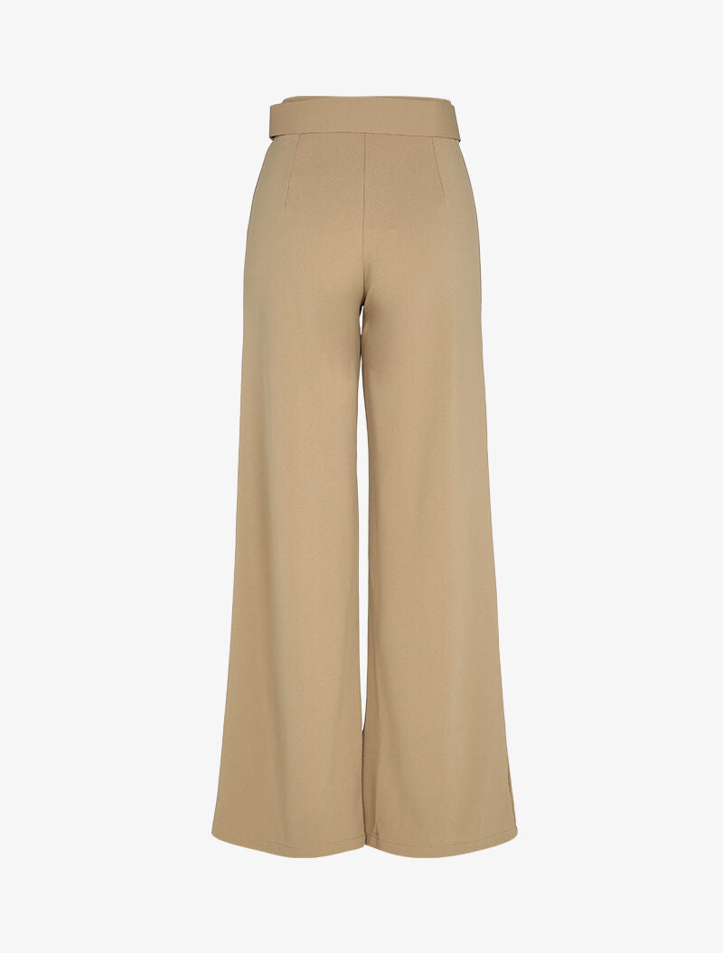 Pantalon droit extra long à ceinture à boucle carrée - Beige - 2