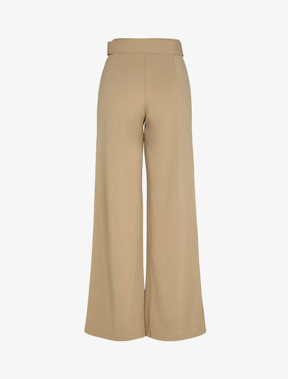 Pantalon droit extra long à ceinture à boucle carrée - Beige - 2