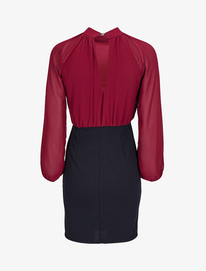 Robe bi-matière ornée de perles - Bordeaux/noir - 2