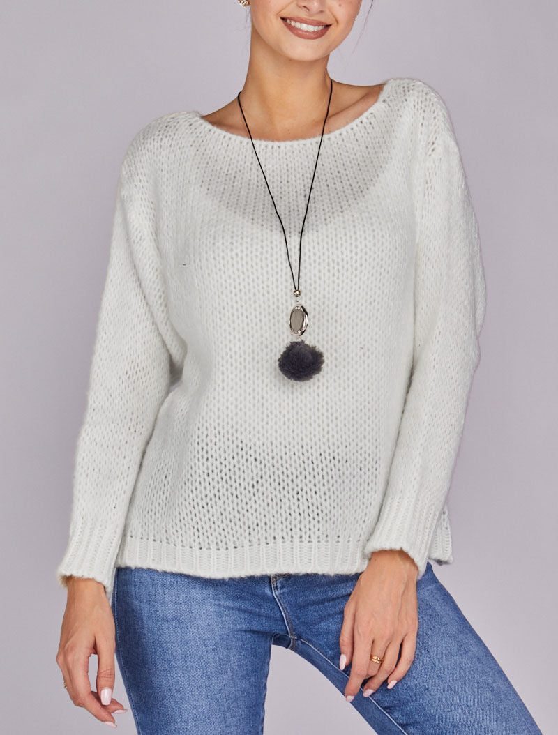 Pull oversize en maille tressée - Blanc - 1