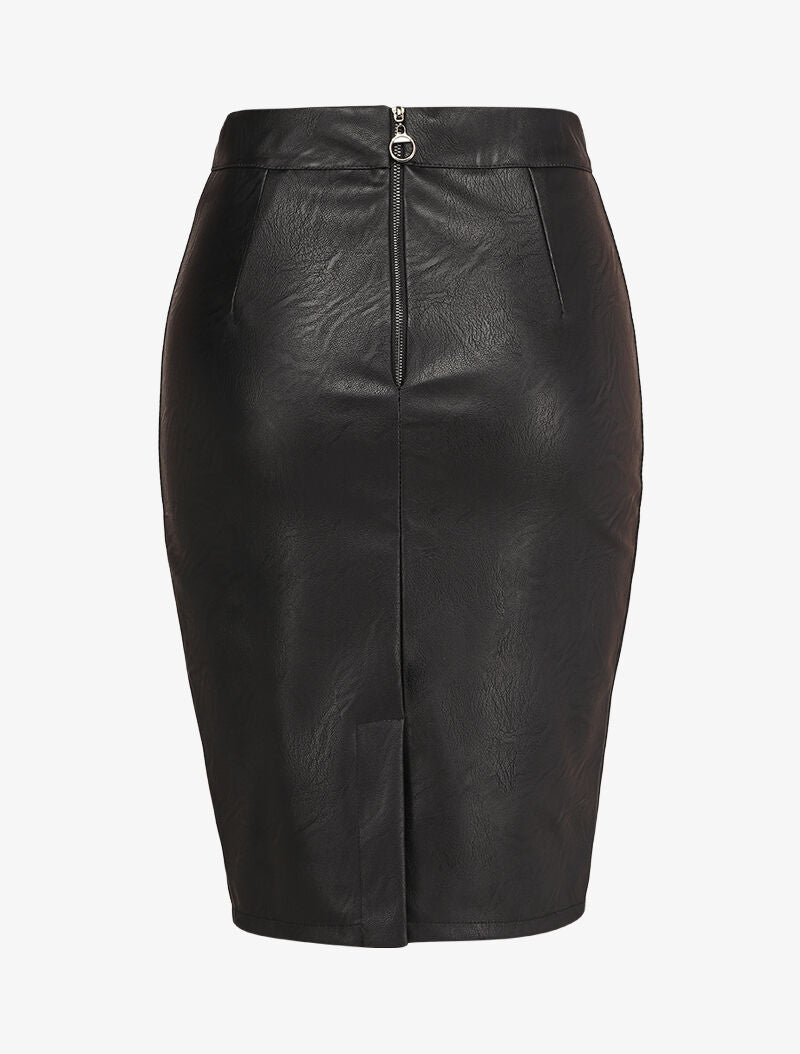 Jupe crayon en simili - Noir - 2