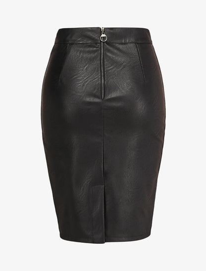 Jupe crayon en simili - Noir - 2
