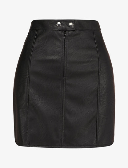 Jupe en simili à taille boutonnée - Noir - 1
